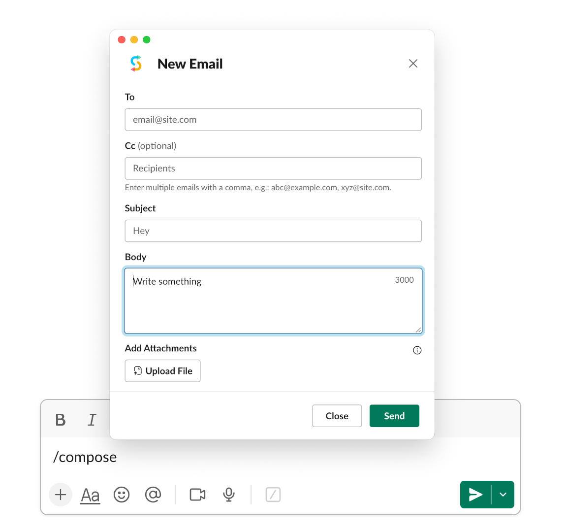 Compose new email in Slack