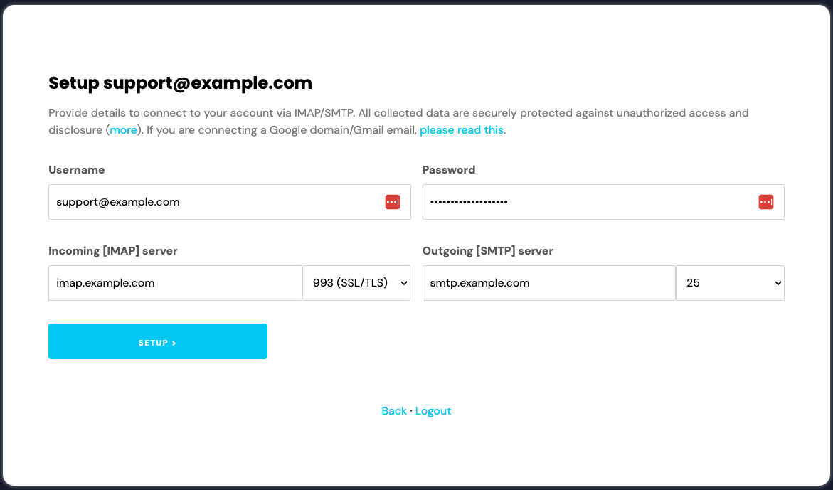 IMAP/SMTP server info