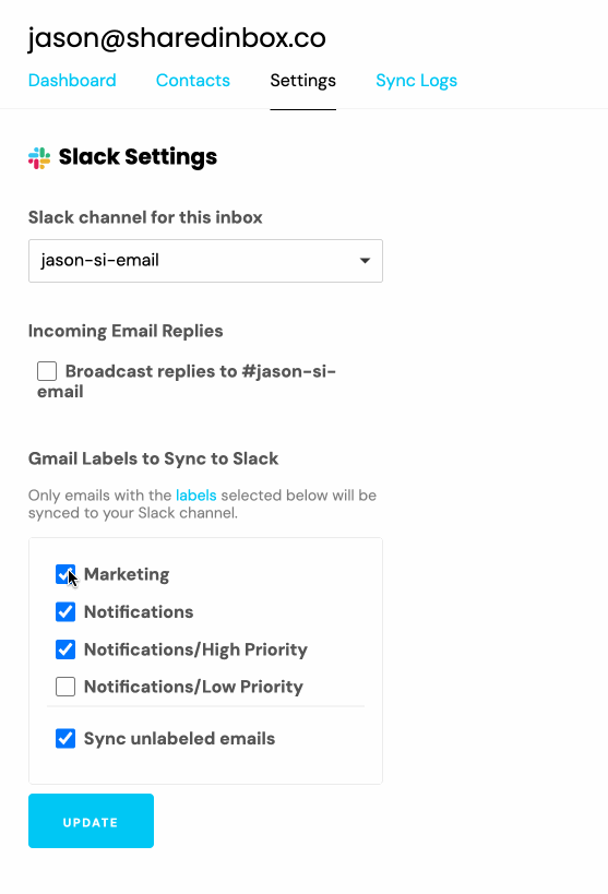 Gmail label filtering in SharedInbox